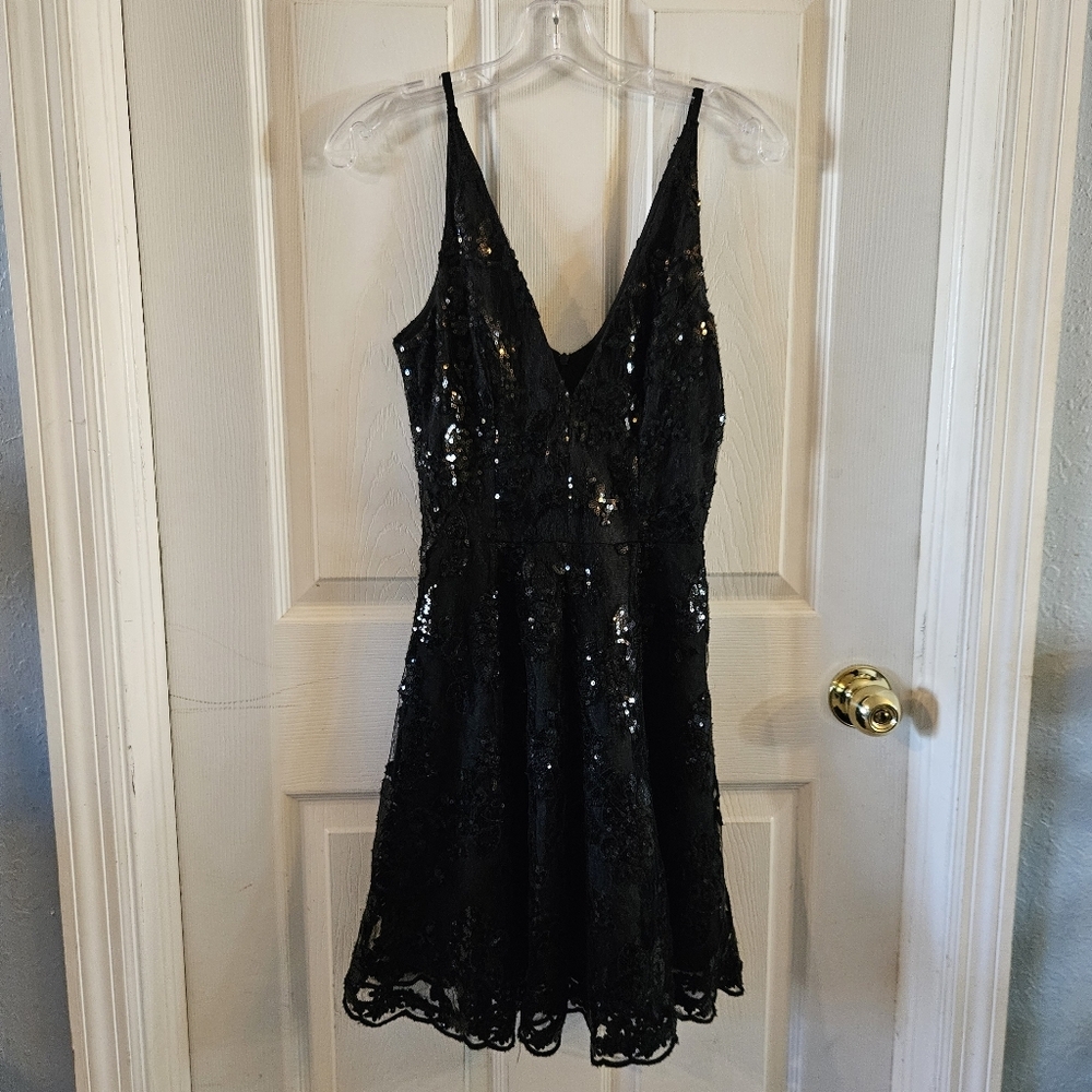 Dress The Population Black Sequin Fit & Flare Mini Dress Sz XS Party Prom Formal